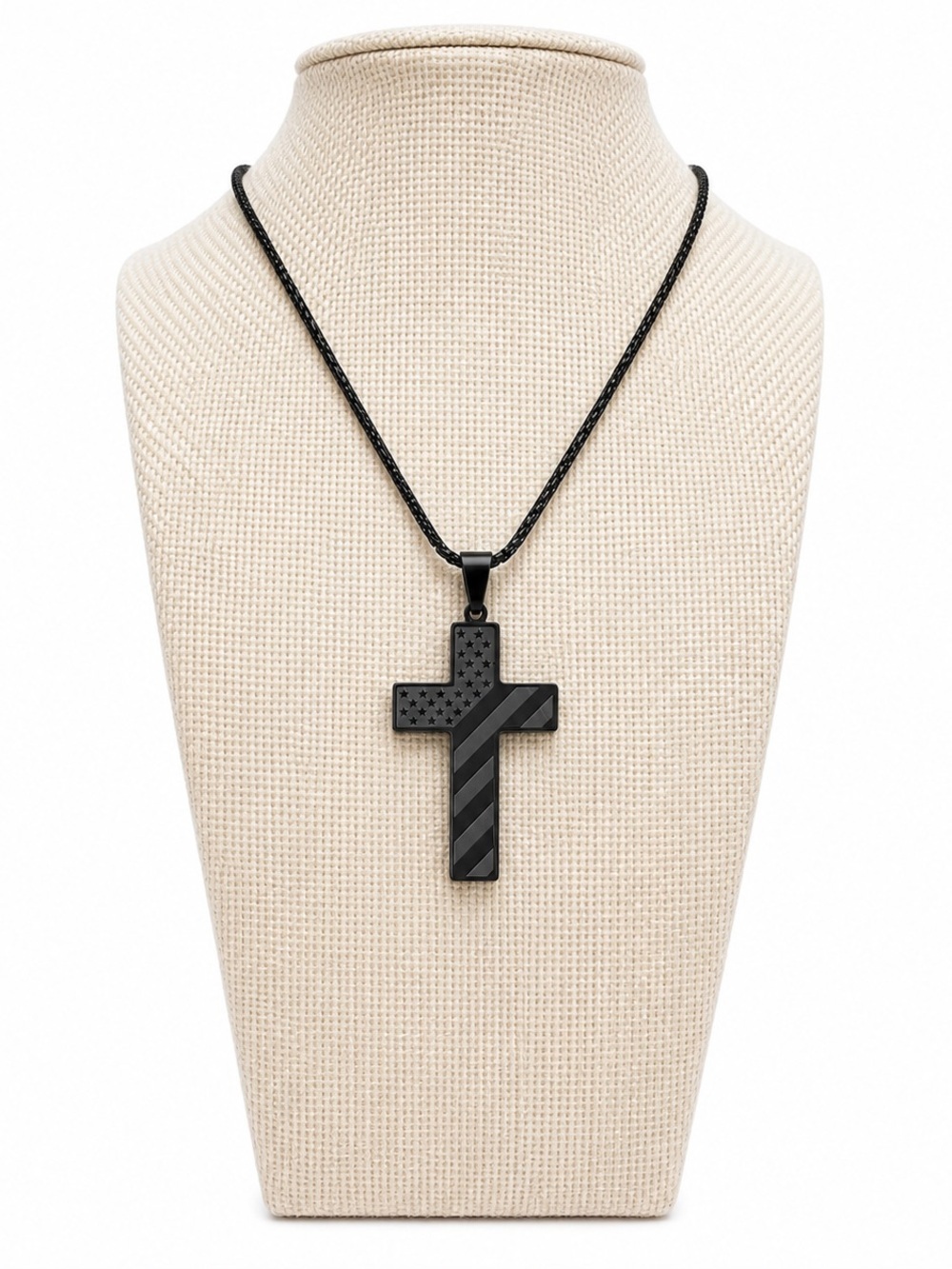 Black American Flag Cross Pendant Necklace Faith Christian Men’s Gift 23.5”